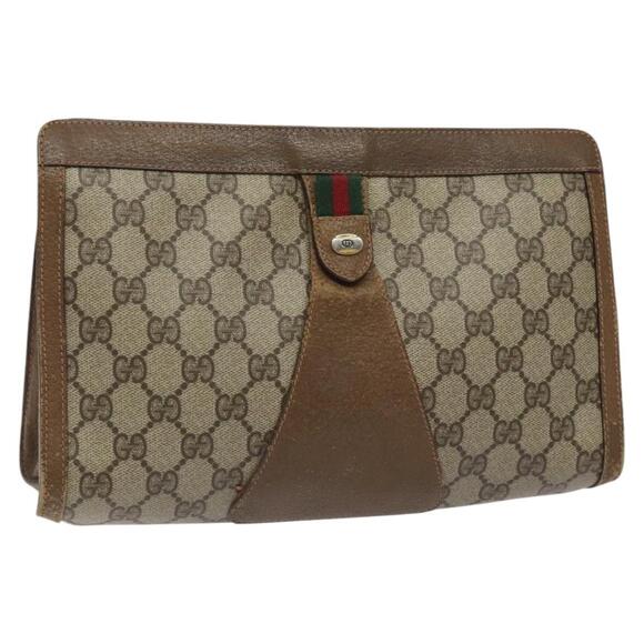 GUCCI GG Supreme Web Sherry Line Clutch Bag Pvc Beige Red Green 89 01 033 - Picture 1 of 16